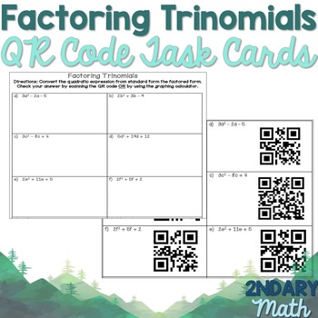 Preview of Factoring Trinomials Task Cards with QR Codes