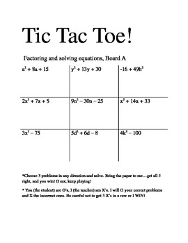 Preview of Factoring Trinomials Tic Tac Toe