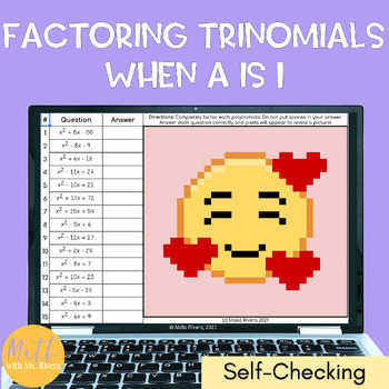 Preview of Factoring Trinomials When A is 1 Digital Pixel Art Valentine's Day Activity