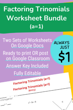 Preview of Factoring Trinomials Worksheet Bundle - a=1