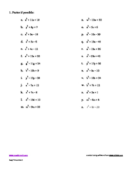 37 Factoring Trinomials Worksheet A 1 - combining like terms worksheet