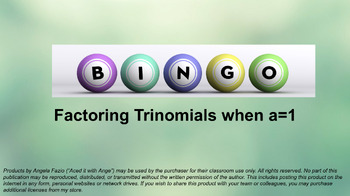 Preview of Factoring Trinomials a=1 Bingo Activity PowerPoint