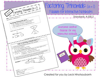 Preview of Factoring Trinomials (a = 1) Foldable for Interactive Notebooks