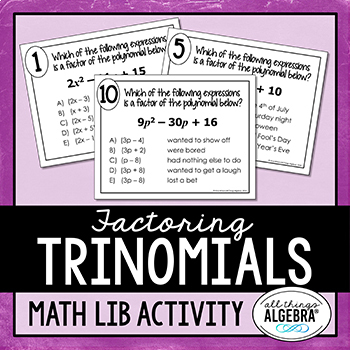 Preview of Factoring Trinomials (a > 1) | Math Lib Activity