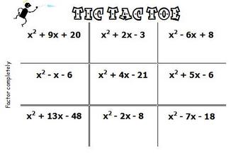 Preview of Factoring Trinomials and GCF 18 Problems Tic Tac Toe Review Game