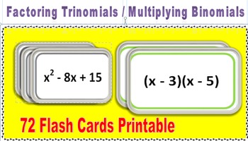 Preview of Factoring Trinomials and Multiplying Binomial  Flashcards Printable