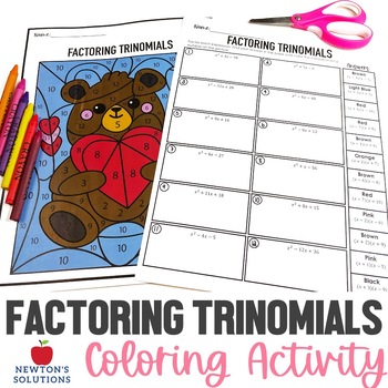 Preview of Factoring Trinomials when A is Equal to 1 Color by Number Valentine's Activity