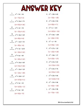 Factoring Trinomials Worksheet With Answer Key