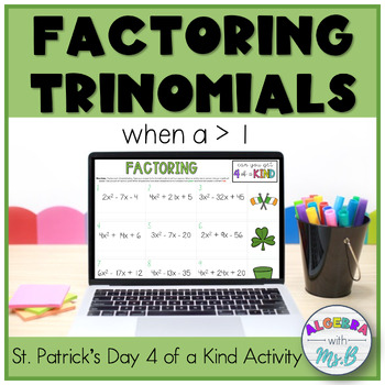 Preview of Factoring Trinomials when a &gt; 1 St. Patrick's Day Algebra 1 Digital Activity