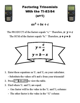 Factoring Trinomials With The Ti 84 Graphing Calculator By Jacob Farmer