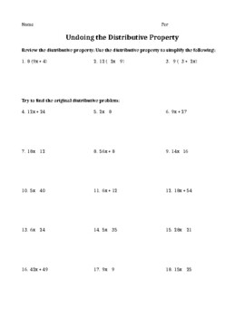Preview of Factoring: Undoing the Distributive Property Worksheet (Editable)
