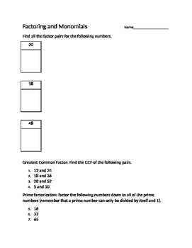 Preview of Factoring and Monomials