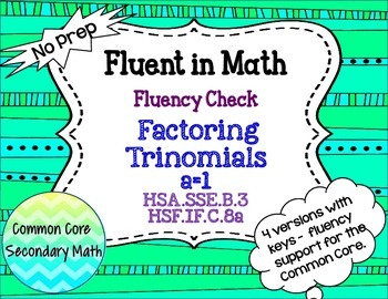 Preview of Factoring Quadratics, a is 1 Fluency Check / Quiz: No Prep Fluent in Math Series
