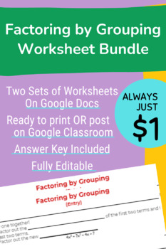 Preview of Factoring by Grouping Worksheet Bundle