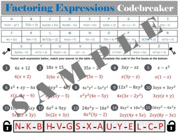 Factoring Out Factors Code Breaker Puzzle By Tentors Education Tpt