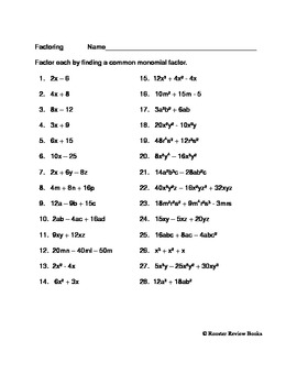 Factoring Monomials Worksheet With Answers
