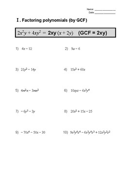 Preview of Factoring polynomials worksheet