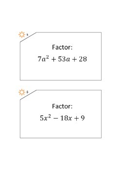Preview of Factoring task cards with a>1