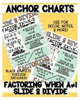 Factoring when a≠1- Slide & Divide Anchor Charts/Posters- Retro Smiley ...