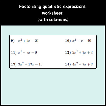 Quadratic Factorisation Worksheet Pdf