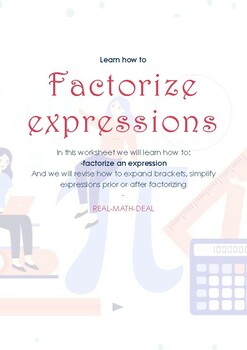 Preview of Factorize an expression - Explanation, examples and exercises + worksheet