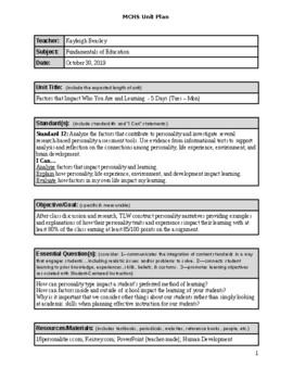 Preview of Factors Impacting Learning - Unit Plan