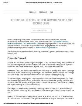 Preview of Factors Influencing Motion: Newton's First and Second Laws - Legends of Learning
