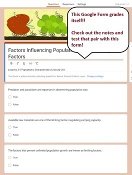 Preview of Factors Influencing Population Size - Limiting Factors | Google Form | Env. Sci