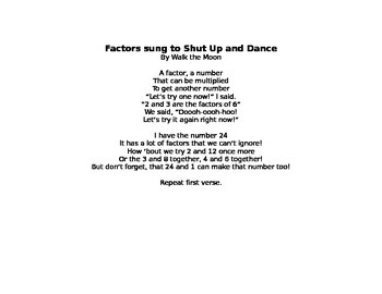 Preview of Factors Lyrics to Shut Up and Dance Music