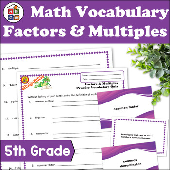 Preview of Factors & Multiples | 5th Grade Math Vocabulary Study Guide Materials