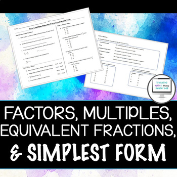 Preview of Factors, Multiples, Equivalent Fractions, and Simplest Form Worksheet