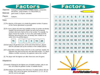 Preview of Factors:  Multiples, Factors, Composites and Primes Game