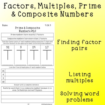 Factors, Multiples, Prime & Composite Numbers Worksheets {4.OA.4}