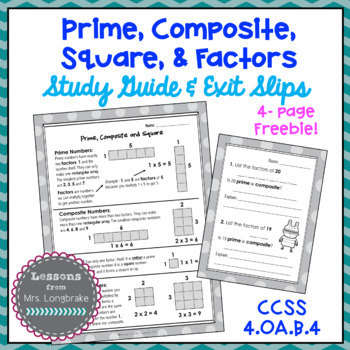 Preview of Prime , Composite and Square Numbers Study Guide and Exit Tickets