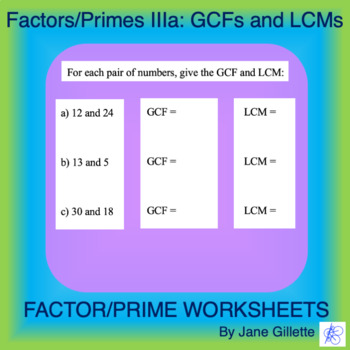 Preview of Factors/Primes IIIa: Greatest Common Factors and Least Common Multiples