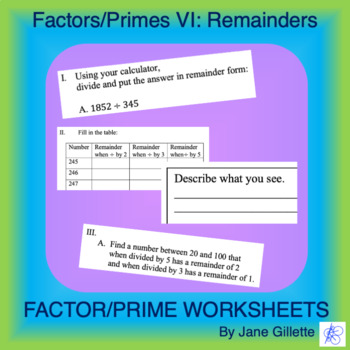 Preview of Factors/Primes VI: Remainders