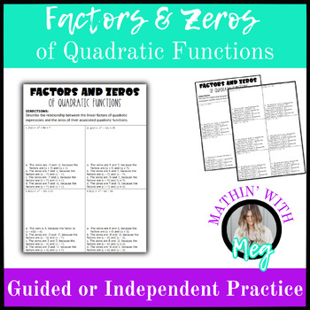 Preview of Finding the Factors and Zeros of Quadratic Functions | Algebra 1 | TEKS A.7B