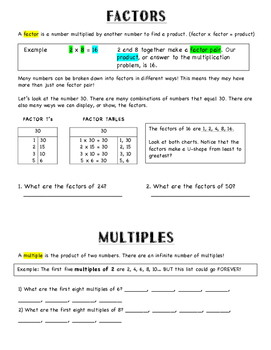 Preview of Factors and Multiples