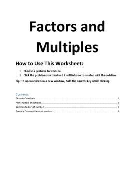 Preview of Factors and Multiples