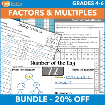 Preview of Factors and Multiples Unit: Worksheets & Practice Activities 4th, 5th, 6th Grade