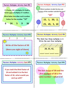 Preview of Factors and Multiples FREE Activity Cards PREVIEW