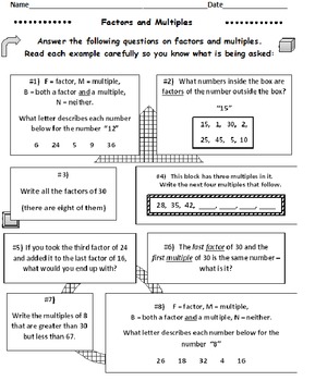 Factors and Multiples Worksheets FREE PREVIEW by David Filipek | TpT