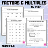 Factors and Multiples Math Study Guide and Worksheets