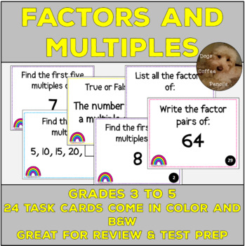 Factors and Multiples Math Task Cards Grades 3-5 by Dogs Coffee Pencils