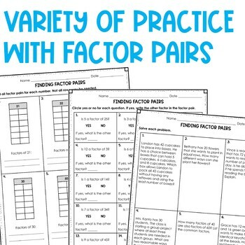 Factors and Multiples Practice Worksheets and Quiz 4th Grade | TPT