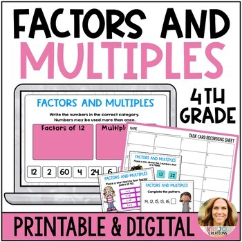 Preview of Factors and Multiples Review Google Slides, PowerPoint, and Task Cards