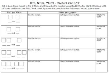 Factors and Multiples - Roll, Write, Think! - Dice Activity Math Skills