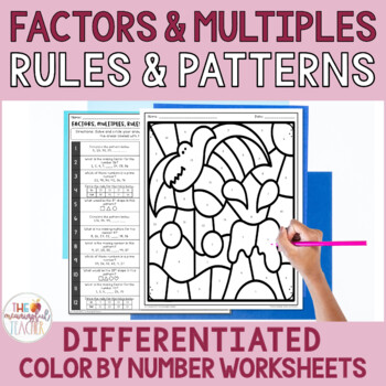Preview of Factors and Multiples, Rules & Patterns Color by Number Worksheets 4.OA.4 4.OA.5