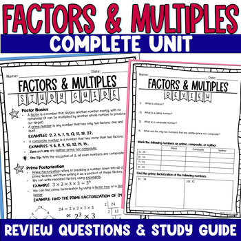 Factors and Multiples Unit - GCF, LCM Lesson Notes, Guided Practice ...