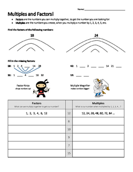 Factors And Multiples Printable Worksheets